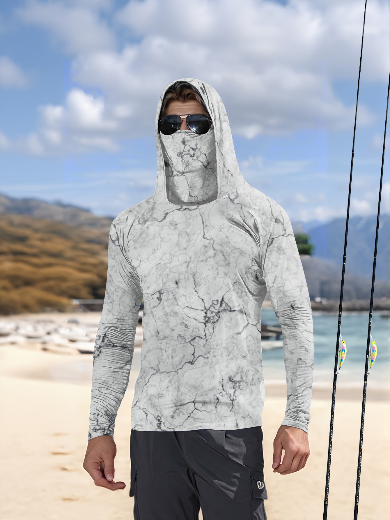Men Hood Fishing Shirt long sl - Fishing Shirt Uv Protection ulasan dan harga